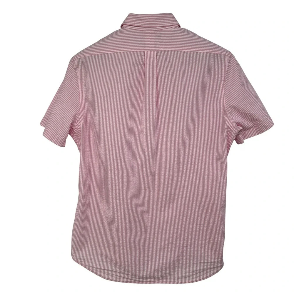 Polo Ralph Lauren Mens Pink White Seersucker Striped Short Sleeve Shirt L Preppy